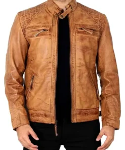 Men Camel Brown Leather Jacket