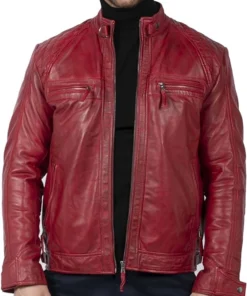 Men Distressed Maroon Leather Jacket