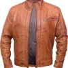 Mens Tan Biker Leather Jacket