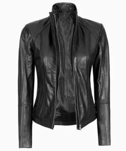Amalfi Womens Black Cafe Racer Leather Jacket