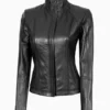 Black Cafe Racer Leather Jacket For Women