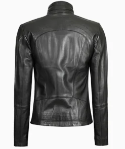Black Cafe Racer Style Leather Jacket For Women