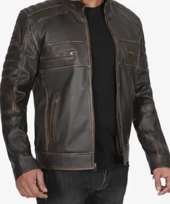 Brown Rub Off Cafe Racer leather jacket