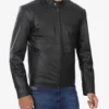 Men Black Cafe Racer Leather Jacket