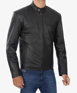 Men Black Cafe Racer Leather Jacket