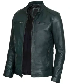 Men Dark Green Biker Leather Jacket