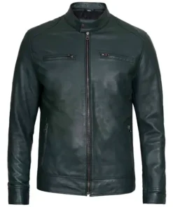 Men Forest Dark Green Biker Leather Jacket