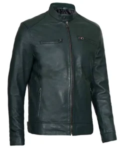 Men Forest Green Biker Leather Jacket