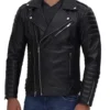 Mens Asymmetrical Black Biker Leather Jacket