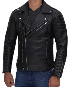 Mens Asymmetrical Black Biker Leather Jacket
