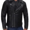 Mens Bari's Asymmetrical Black Biker Leather Jacket