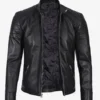 Mens Black Cafe Racer Leather Jacket