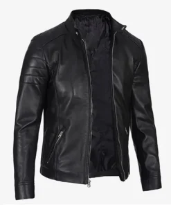 Mens Black Premium Cafe Rcer Leather Jacket