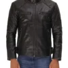 Mens Black Quilted Cafe Racer Leather Jacket