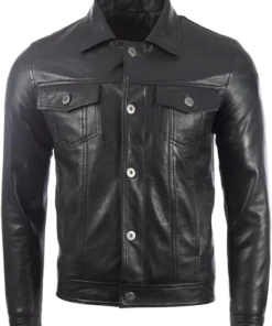 Mens Black Trucker Leather Jacket