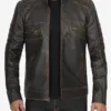 Mens Brown Cafe Racer Leather Jacket