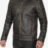 Mens Brown Rub Off Cafe Racer Leather Jacket