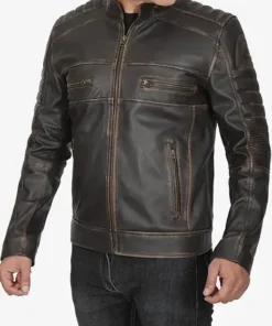 Mens Brown Rub Off Cafe Racer Leather Jacket