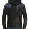 Mens Dodge Black Motorcycle Leather Jacket with Removable Hood