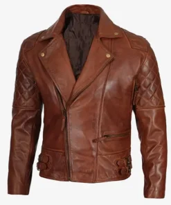 Mens Frisco Dark Brown Quilted Asymmetrical Leather Jacket