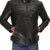 Mens Motorcycle Cafe Racer Leather Jacket