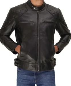 Mens Motorcycle Cafe Racer Leather Jacket