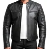 Mens Quilted Black Leather Jacket