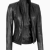 Women Black Cafe Racer Leather Jacket