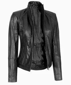 Women Black Cafe Racer Leather Jacket