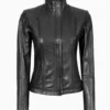 Women Black Cafe Racer Style Leather Jacket