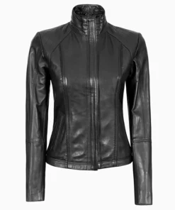 Women Black Cafe Racer Style Leather Jacket