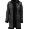 Women Black Shearling Long Leather Coat