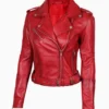 Women Red Cafe Racer Leather Jacket