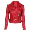 Women Red Moto Leather Jacket