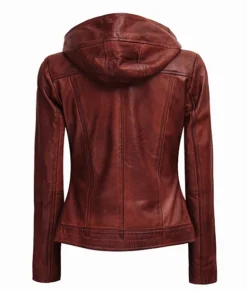Womens Asymmetrical Brown Leather Jacket with Hood
