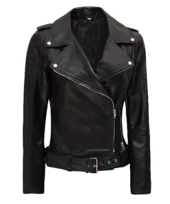 Women's Black Asymmetrical Moto Biker Real Leather Jacket