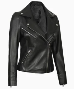 Womens Black Asymmetrical Motorcycle Real Leather Jacket