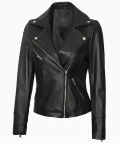 Womens Black Asymmetrical Real Leather Jacket