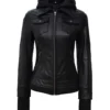 Womens Black Bomber Leather Jacket