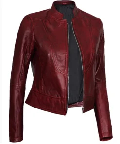 Amy Womens Maroon Motorcycle Real Leather Jacket