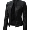 Austin Petite Womens Black Motorcycle Leather Jacket