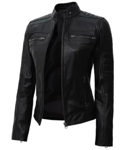 Austin Petite Womens Black Motorcycle Leather Jacket