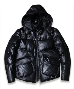 Black Combo Puffer Leather Jacket