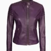 Carrie Womens Purple Motorcycle Leather Jacket