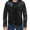 Dodge Mens Black Hooded Leather Jacket