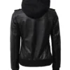 Edinburgh Womens Black Hooded Bomber Leather Jacket