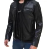 Jack Dodge Mens Black Biker Leather Jacket With Hooded