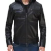 Jack Men Black Biker Leather Jacket With Hooded