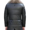 Men Black Leather Puffer Jacket