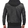 Men Premium Hood Leather Jacket